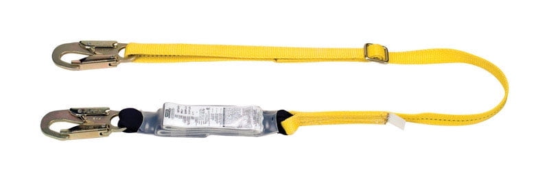 Safety Works Workman Unisex Polyester Shock Absorbing Lanyard Yellow 1 pc.