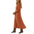 thumbnail image 6 of Ayolanni Womens V Neck 3/4 Sleeve Solid Color Maxi Shift Dress for Daily Soft Breathable Fabric Orange Womens Fall Dresses,M, 6 of 7