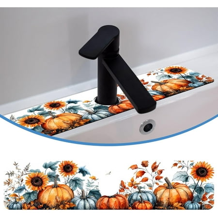 

Autumn Thanksgiving Sink Faucet Mat Splash Guard Pumpkin Sunflower Faucet Mat for Kitchen Sink Soft Diatom Mud Non-Slip Mat for Kitchen Faucet Mat Sink Faucet Mat Bathroom Faucet Mat 23.5 X5.5