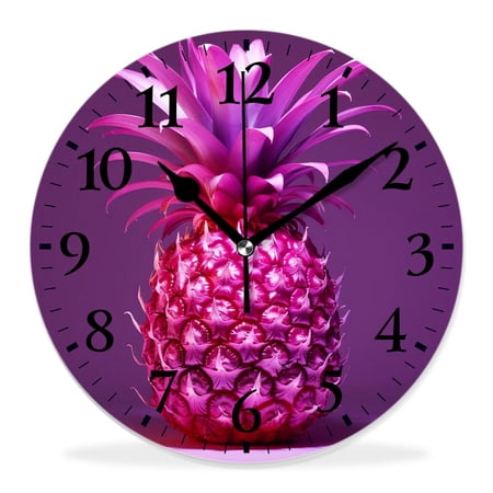 10 Inch Wall Clock Battery Operated Silent Clock Decorative for Office, Kitchen, Outdoor, Living RoomPurple Pineapple Painting
