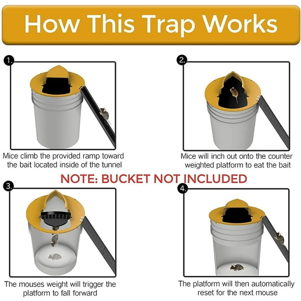 Slide Bucket Lid Mouse/Rat Trap with Ramp, Auto Reset Multi Catch for  Indoor Outdoor, Compatible 5 Gallon Bucket, Mouse Trap Compatible, Humane  or Lethal Bucket Tra 