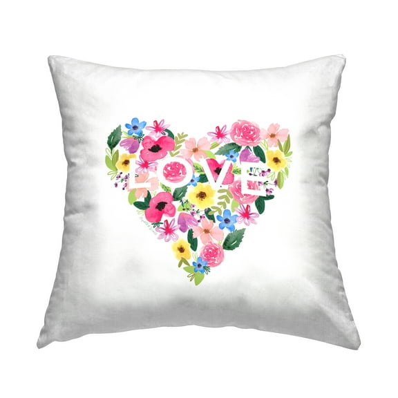 Stupell Industries Vivid Floral Blossoms Heart Shape Love Text Design by Elizabeth Tyndall Throw Pillow