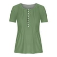 thumbnail image 4 of GaThRRgYP Summer Tops,Womens Summer Tops Plus Size,Women's Fashion Casual Round Neck Pleated Solid Color Button Top Blouse, 4 of 5