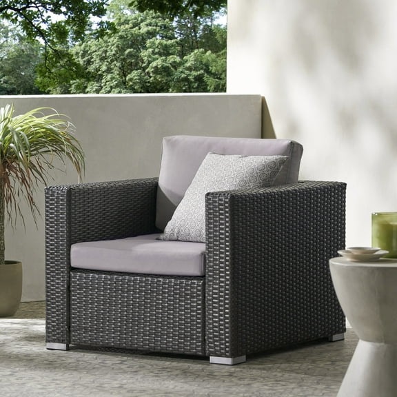 Rosen Wicker Outdoor Club Chair with Cushions, Gray, Light Gray