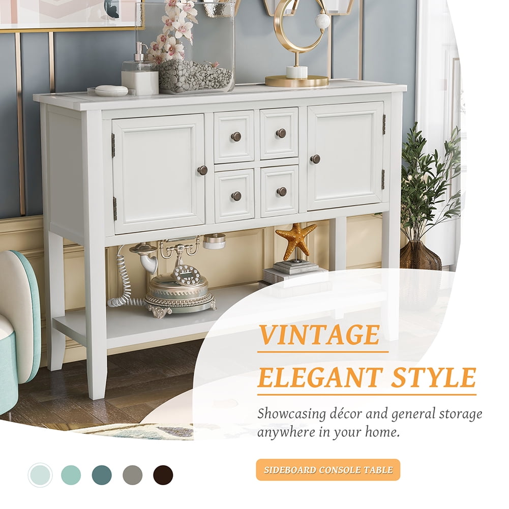 Lowestbest Retro Entryway Table, Buffet Sideboard Console Table with Bottom Shelf (White) Lowestbest Retro Entryway Table, Buffet Sideboard Console Table with Bottom Shelf (White)