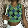 thumbnail image 1 of Woman?s Woolen Sweater Vest Retro Knitted Bare Midriff Waistcoat Diamond Pattern Ribbing Elastic Slim V-neck Sleeveless Sweater, 1 of 6
