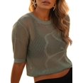thumbnail image 2 of Women's Summer Short Sleeve Crochet Tops Hollow Out Floral Sweaters Beach Vacation Cruise Outfits Green XXL, 2 of 8