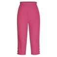 thumbnail image 4 of Stamzod Womens Capri Pants Summer Solid Color High Waisted Capri Leggings Casual Slim Fitting Plus Size Capris for Women Pink B XL, 4 of 7