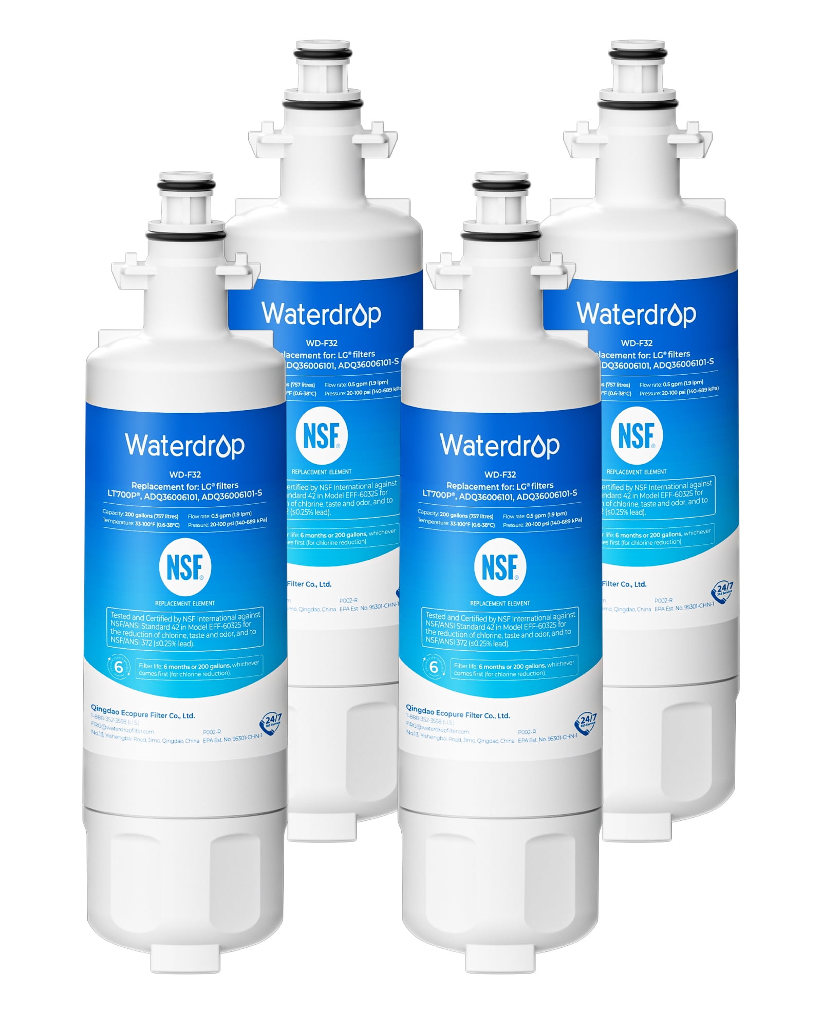 Waterdrop ADQ36006101 Replacement for LG® LT700P®, Kenmore 469690, 9690, FML-3, ADQ36006102, ADQ36006101-S Refrigerator Water Filter, 4 Filters