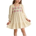 thumbnail image 1 of Floleo Robe Florale Brodée pour Filles à Manches Longues, Col Rond, Décontractée, Confortable, pour Tous les Jours, Tenue de Jeu, Robe Décontractée pour Enfants (Beige, 5-6 Ans), 1 of 9