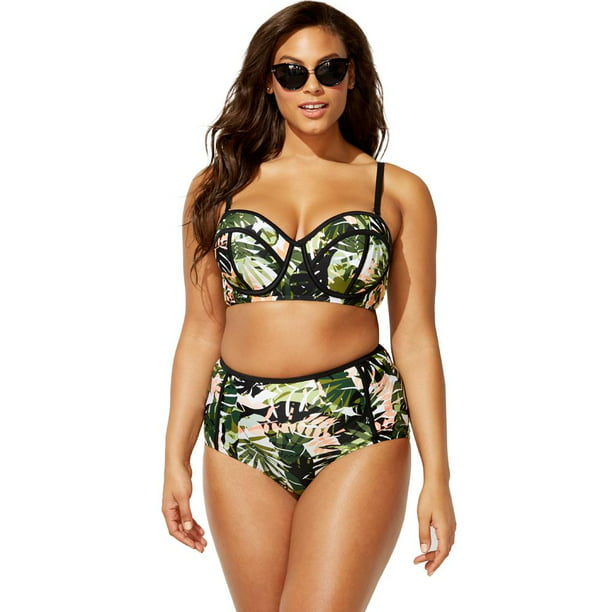 Swimsuits All Women's Plus Size Underwire High Waist Bikini 6 Camo, Leaves - Walmart.com