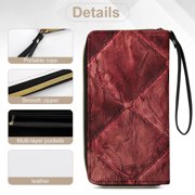 Womens Wallet Bifold Ladies Cluth Bag Wristlet Wrist Strap Long Purse Red Grid Design