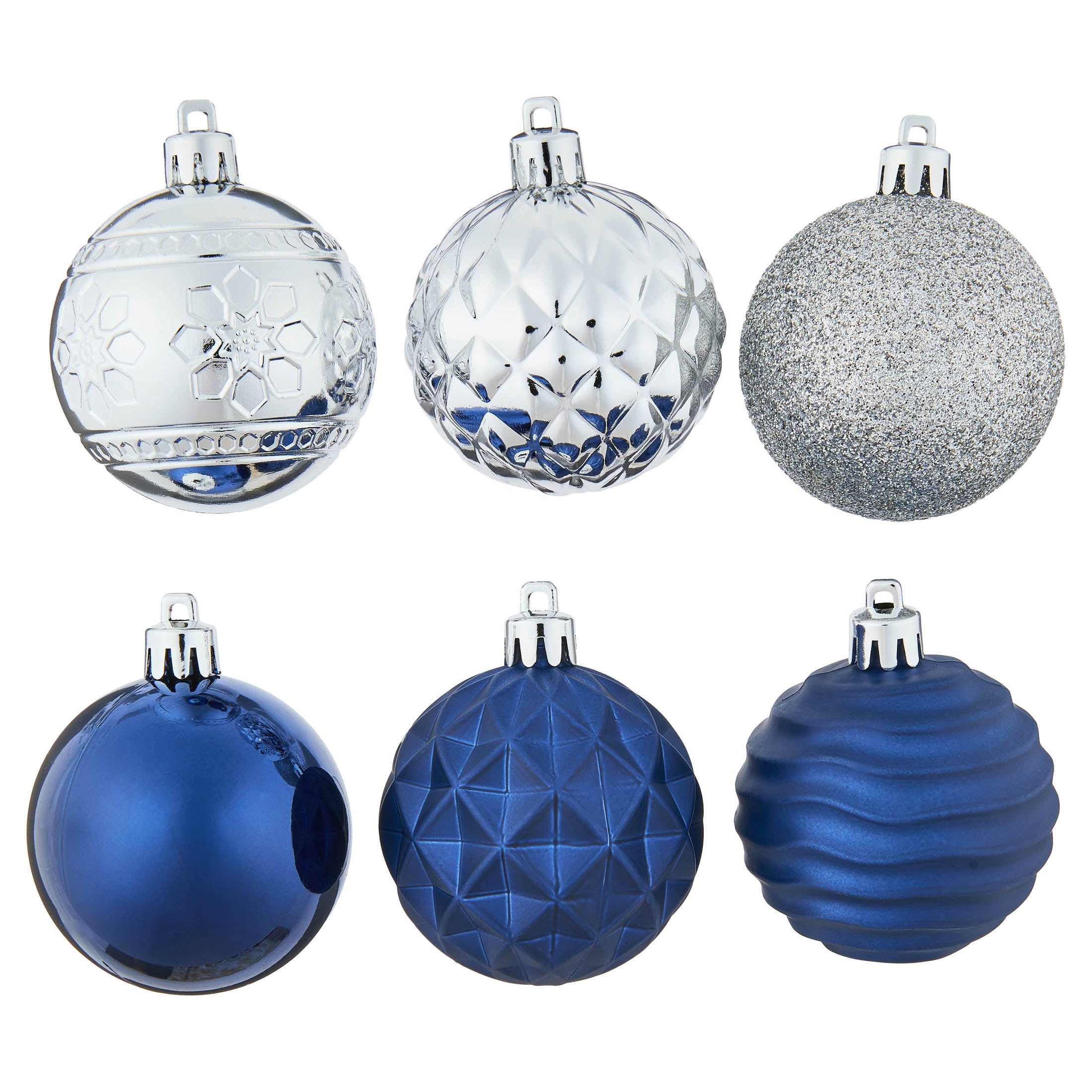 24-Count Navy and Silver Ball Shatterproof Christmas Ornaments, 2.8", by Holiday Time