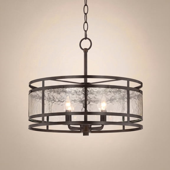 Franklin Iron Works Edinger Oil Rubbed Bronze Pendant Chandelier 20" Wide Rustic Clear Waterglass Textured Shade 4-Light Fixture for Dining Room House