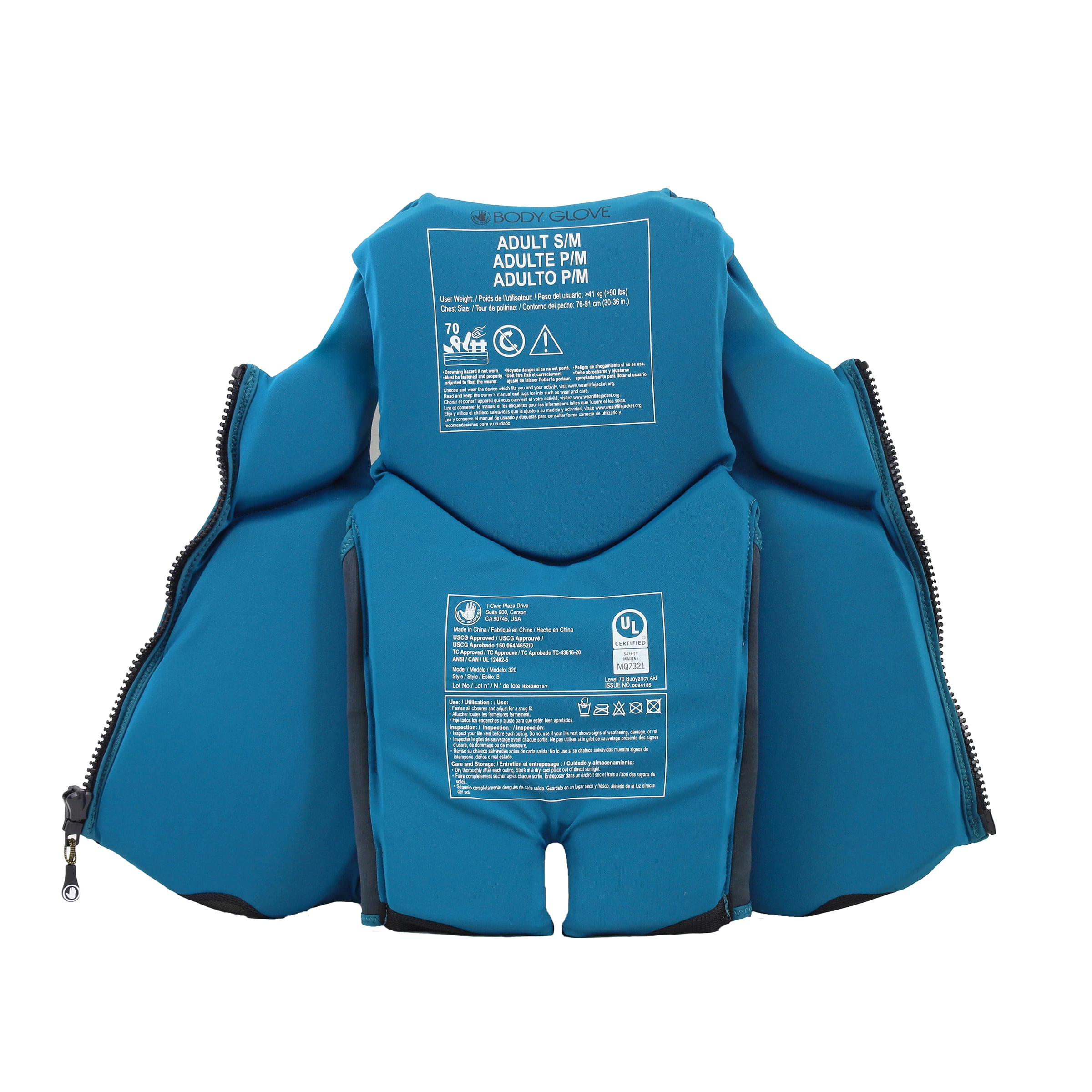 Body Glove Men's Adult Neoprene PFD Life Jacket and Vest, Dual Size S/M, Blue