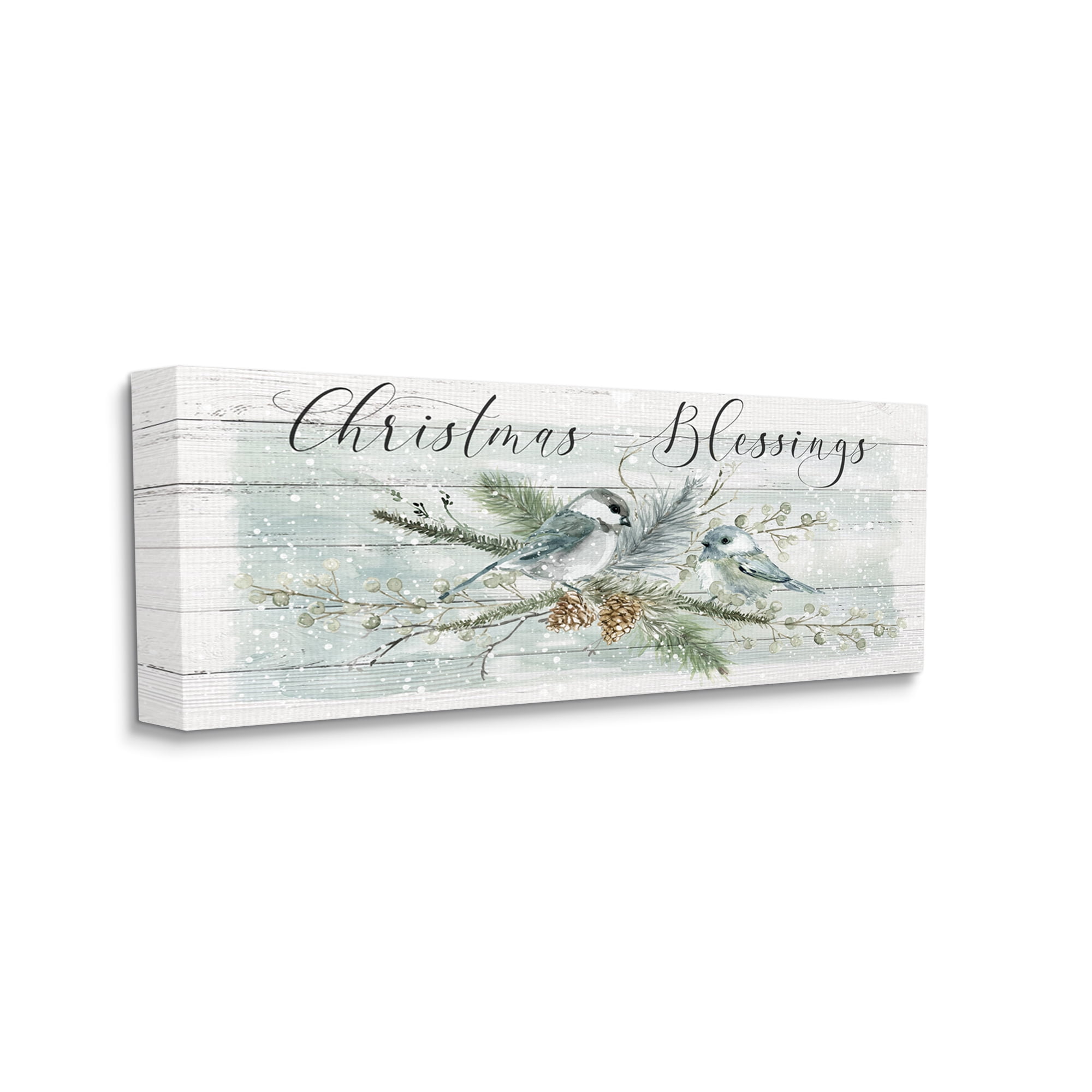 Stupell Industries Rustic Christmas Blessings Holiday Painting Gallery Wrapped Canvas Print Wall Art, 30 x 13