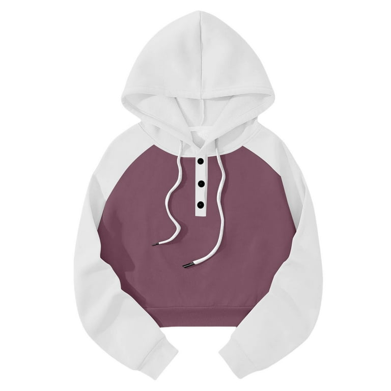 Holzkary Crop Hoodies for Womens Oversized Solid Color Sweatshirts