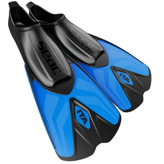 Seac  ITA, Light and Powerful Short Swimming and Snorkeling Fins for both Adults and Children (Blue, 12/12.5 US)