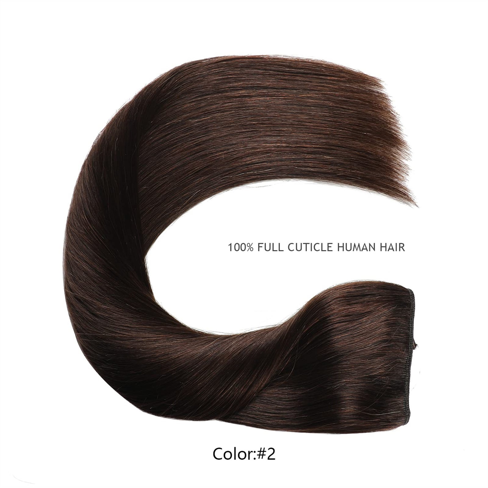 One Piece Clip in Hair Fish Line Hair Extensions Human Hair Dark Brown Color #2 Clips Real Natural Brazilian Hair Apply Invisible Wire 16-26 Inch
