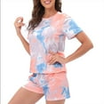 thumbnail image 4 of Defitshape Women's Summer Pajama Set Tie Dye 2 Piece Comfy Sleepwear Loose Soft Lounge Set Lightweight Holiday Sleeping Pj Set Short Sleeve Shorts Pjs Tie-Dyed Large, 4 of 5