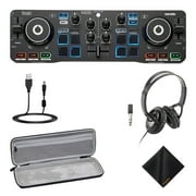 Hercules DJ Control Starlight - Pocket USB DJ Controller with Over Ear Headphones (Black), Waith Hard Carry Travel Case and Waith Cleaning Cloth - Serato DJ Lite & DJUCED Software Included (Bundle)