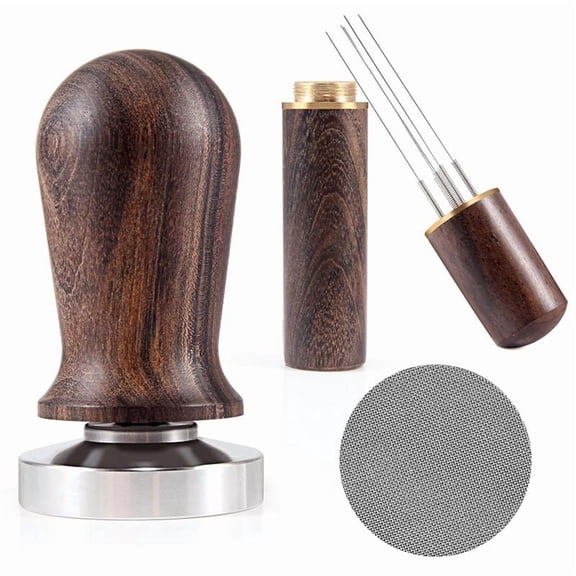 51mm Espresso Coffee Tamper&Stirrer Set-Wooden-Handle Spring-Loaded Calibrated Tamper with Premium Stainless Steel Base