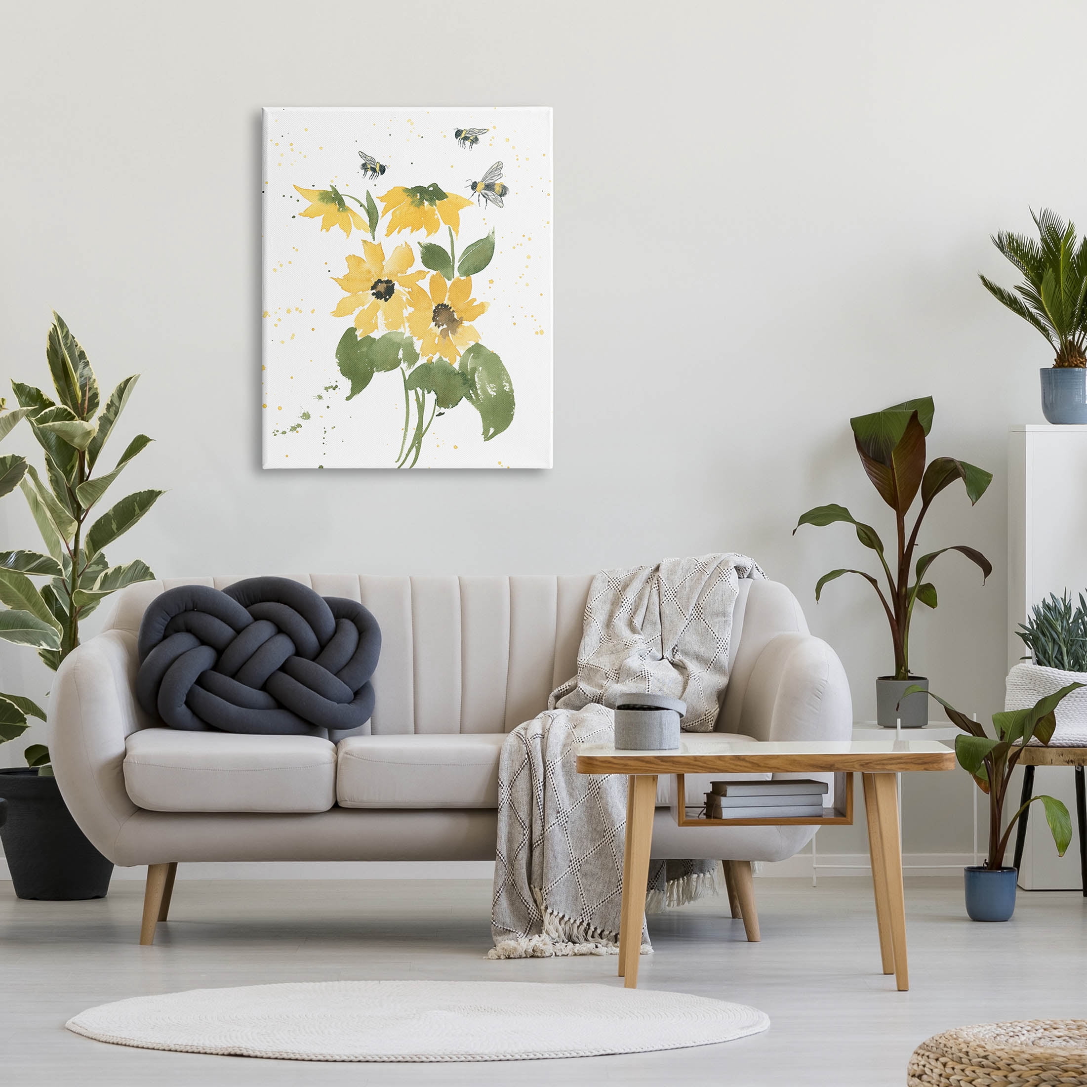 Stupell Industries Buzzing Bees Flower Blossom Graphic Art Gallery Wrapped Canvas Print Wall Art, Design by Lucille Price