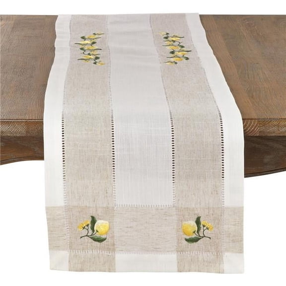 SARO  Lemon Embroidery Hemstitch Runner - Ivory