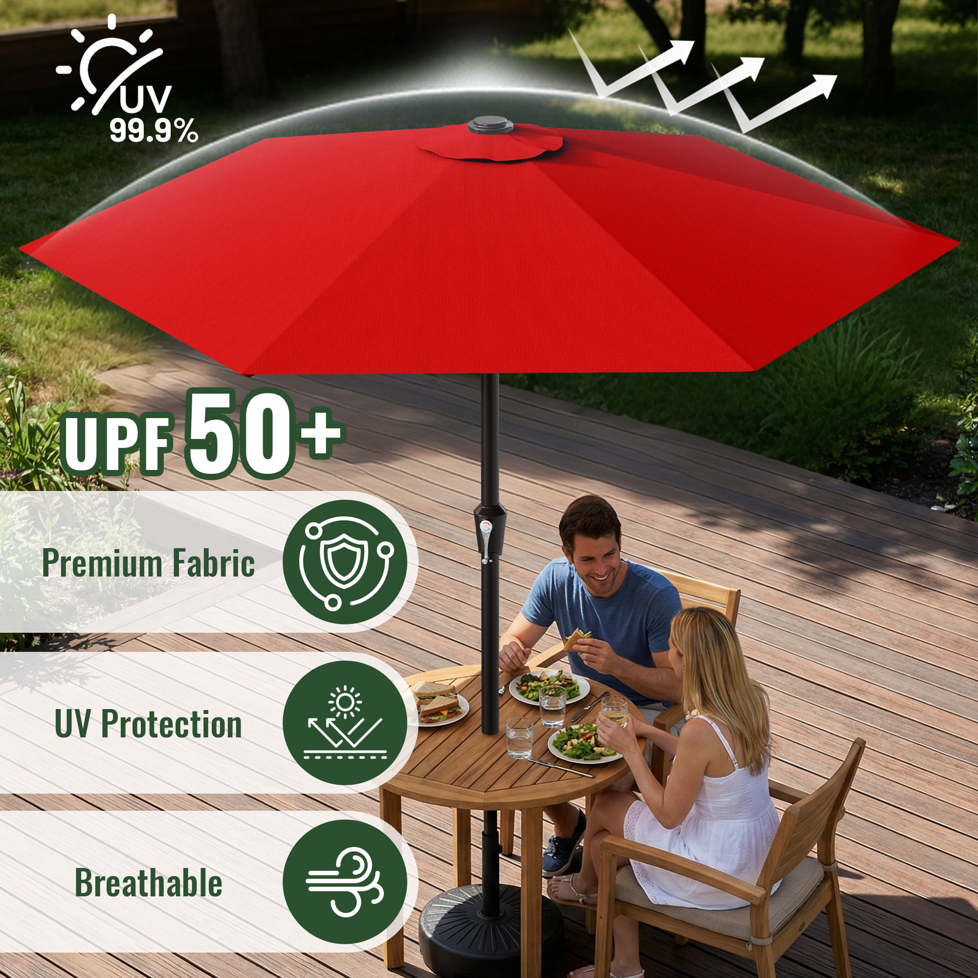 Easthome 9ft Patio Umbrella with Crank Lift System & 6 Sturdy Ribs Waterproof, Patio Table Umbrella Perfect for Poolside, Terrace, Beach and Outdoor Restaurant, Red