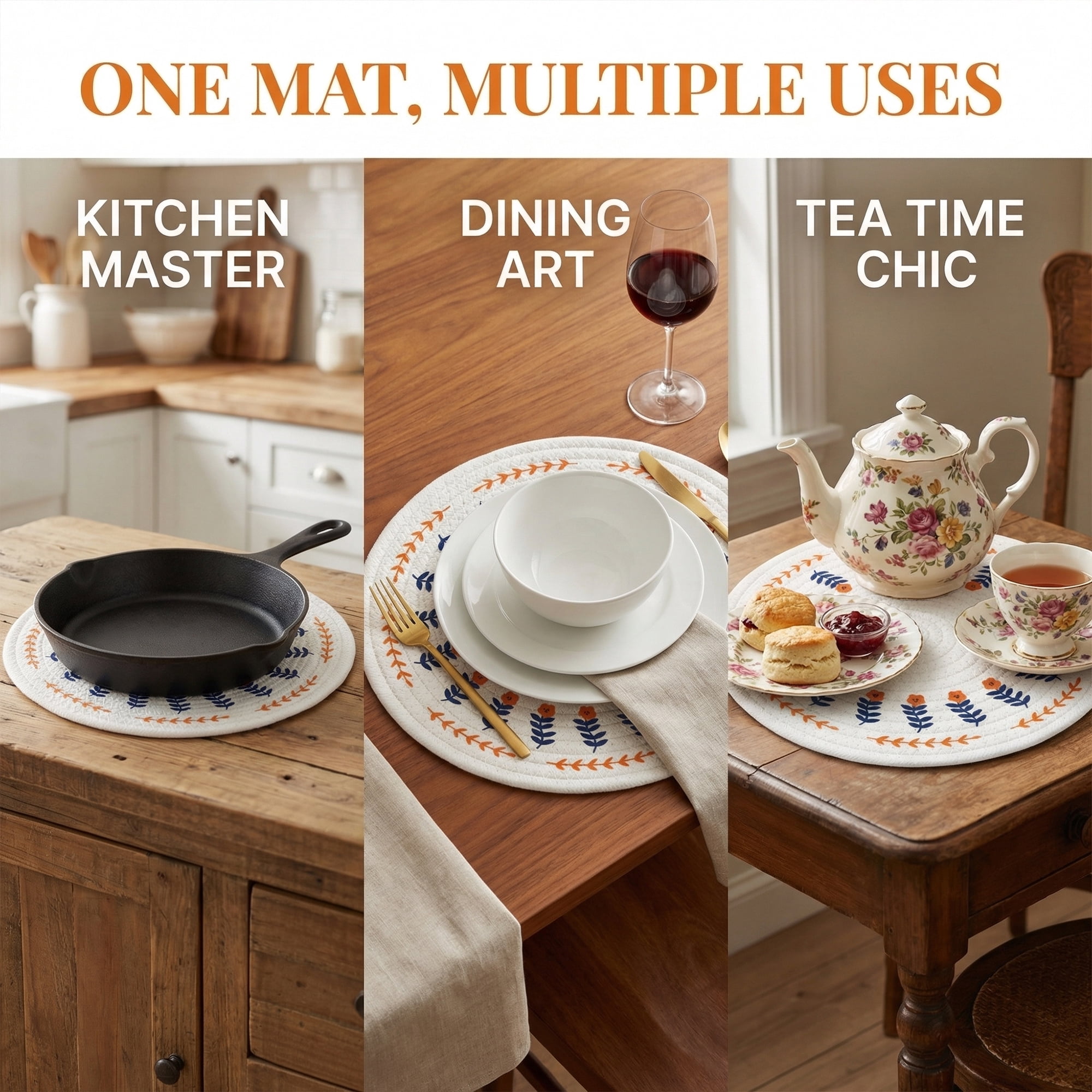 Unique Bargains Round Pot Holders Heat Resistant Non Slip Hot Pads for Cooking 9.45in 2Pcs