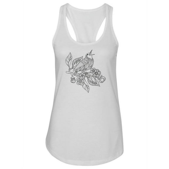 Bird On A Branch Sketch Tank Women -Image by Shutterstock, Female Small