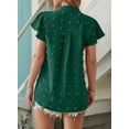 thumbnail image 2 of Women 2025 Summer V Neck Ruffle Short Sleeve Blouse Dot Flowy Shirt Tunic Top Dark Green XL, 2 of 4