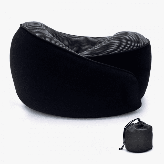 Almohada de viaje, almohada de espuma viscoelástica para el cuello, almohada para el cuello para adultos, con correas de fijación, ideal para viajes, avión, automóvil, tren