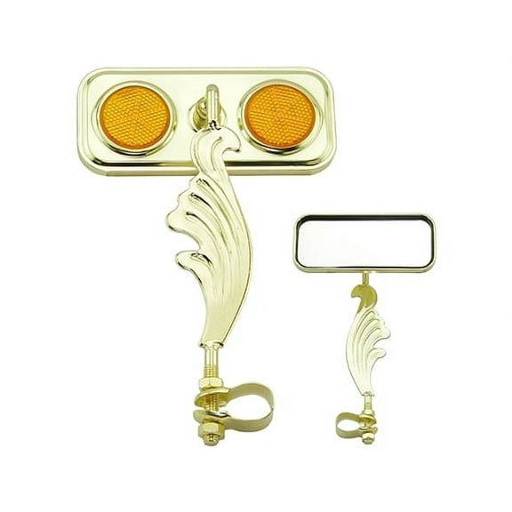 Gold Rectangle Wing Bike Mirror Right with Amber Reflectors. Bike mirror, bicycle mirror, bike accessory, bicycle accessory.