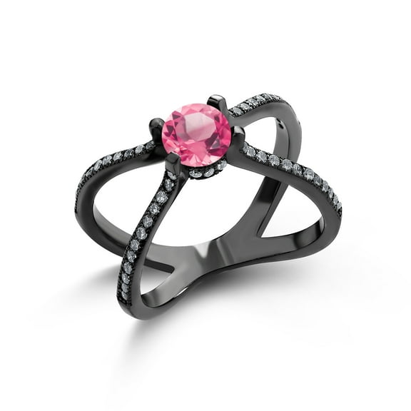 Gem Stone King 2.08 Ct Round Pink Mystic Topaz 925 Sterling Silver Criss Cross Ring (Size 6)