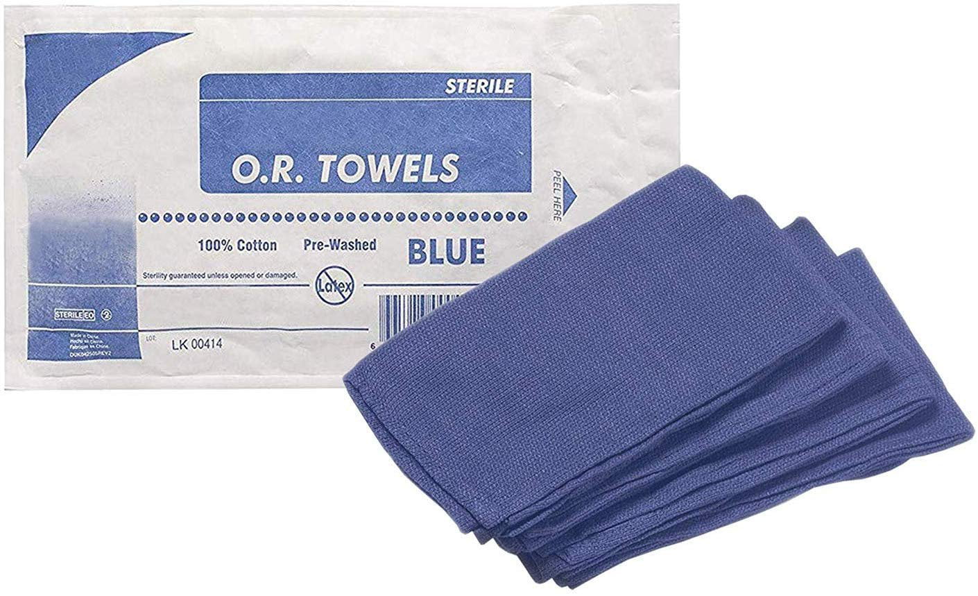 Pack of 4 OR Towels for Medical Facilities Blue Color. Sterile Absorbent Towels Latex-Free Pre-Washed 100% Cotton Operating Room Towels 17” x 26”