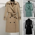 thumbnail image 2 of comerut Women Coat Autumn Winter Belted Turn-down Collar Elegant Solid Color Dual Pocket Long Sleeves Thick Warm Mid-long Office Ladies Female Jacket Outwear, 2 of 8