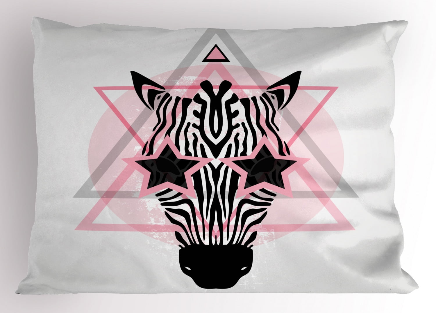 Pink Zebra Pillow Sham Zebra Head Star Eyes Boho Portrait