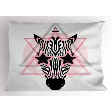 Pink Zebra Pillow Sham Zebra Head Star Eyes Boho Portrait