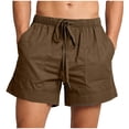 thumbnail image 2 of Men's Casual Linen Shorts with Elastic Waist and Multiple Pockets for Beach and Seaside Wear, 2 of 9