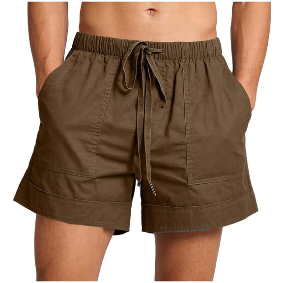 Men's Cotton Linen Summer Shorts Lightweight Quick Dry Athletic Shorts Workout Active Sport Running Short Pants with Pockets