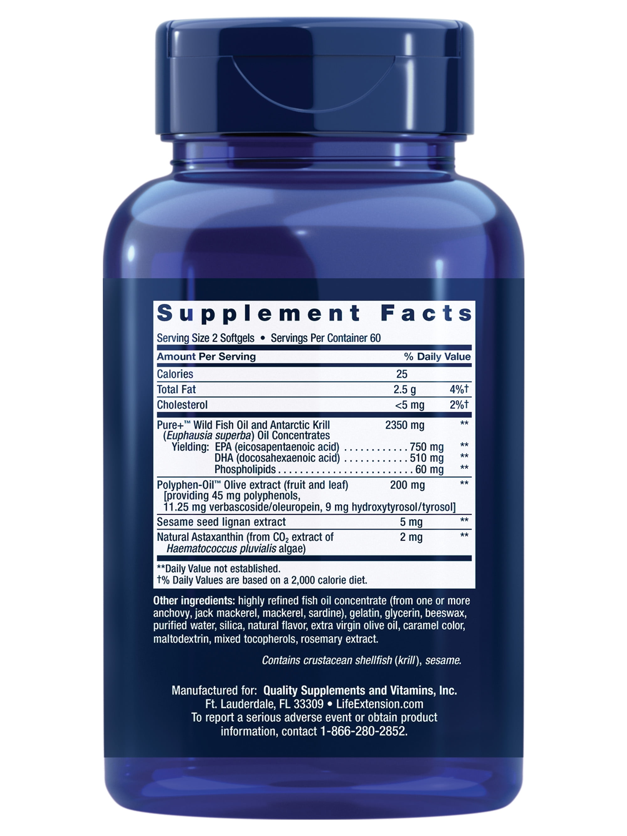 Life Extension Super Omega-3 Plus EPA/DHA Fish Oil, Sesame Lignans, Olive Extract, Krill & Astaxanthin - Heart, Brain & Joint Health Support - Gluten-Free, Non-GMO - 120 Softgels
