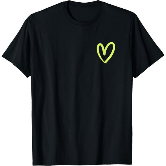 100% pure cotton short-sleeved for men and womenVintage Cute Hand Drawn Lime-Green Minimalist Heart on Black T-Shirt