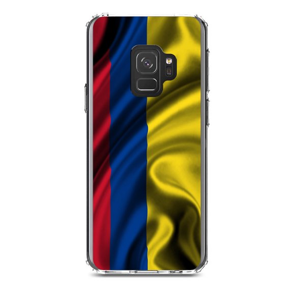 DistinctInk Clear Shockproof Hybrid Case for Samsung Galaxy S9 (5.8" Screen) - TPU Bumper, Acrylic Back, Tempered Glass Screen Protector - Colombia Waving Flag - Colombia