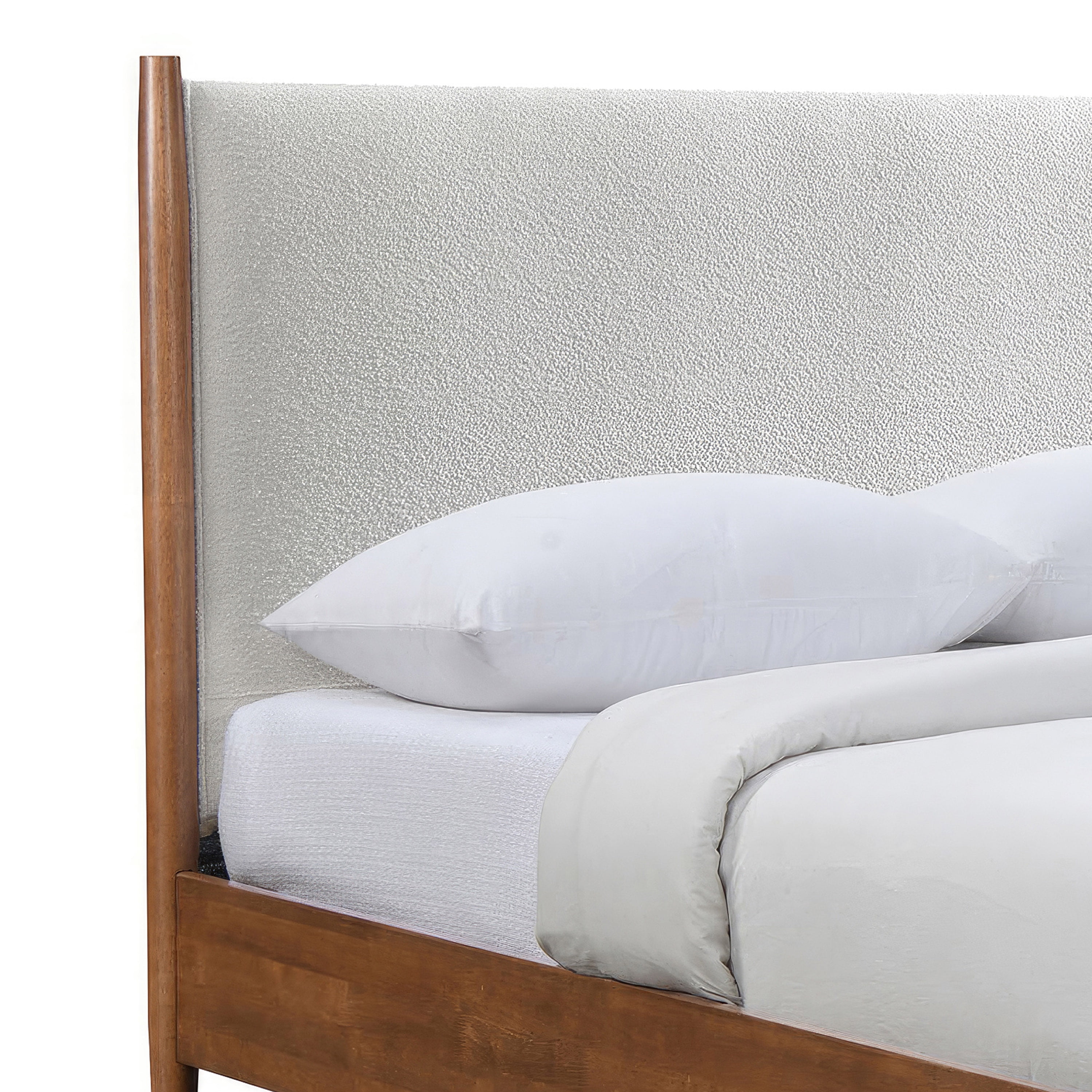 Furniture of America Erik Adult Queen Boucle Fabric and Solid Wood Mattress Ready Bed, Walnut