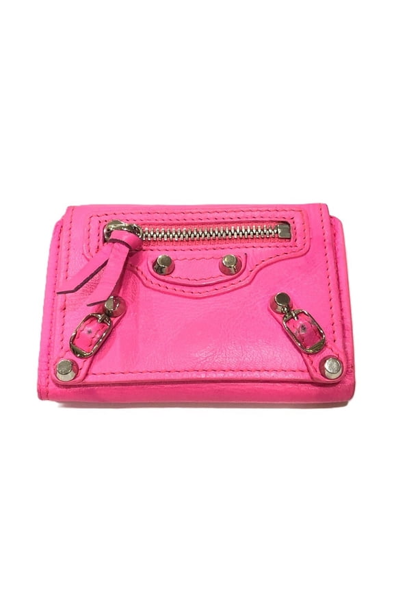 Pre-Owned BALENCIAGA 203437 Classic Compact Wallet Tri-fold Leather Women's Pink (Fair)