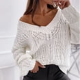 thumbnail image 2 of Aoochasliy Womens Sweaters Pullover Clearance V-neck Lazy Temperament Hollow Pullover Mohair Solid Color Sweater, 2 of 8