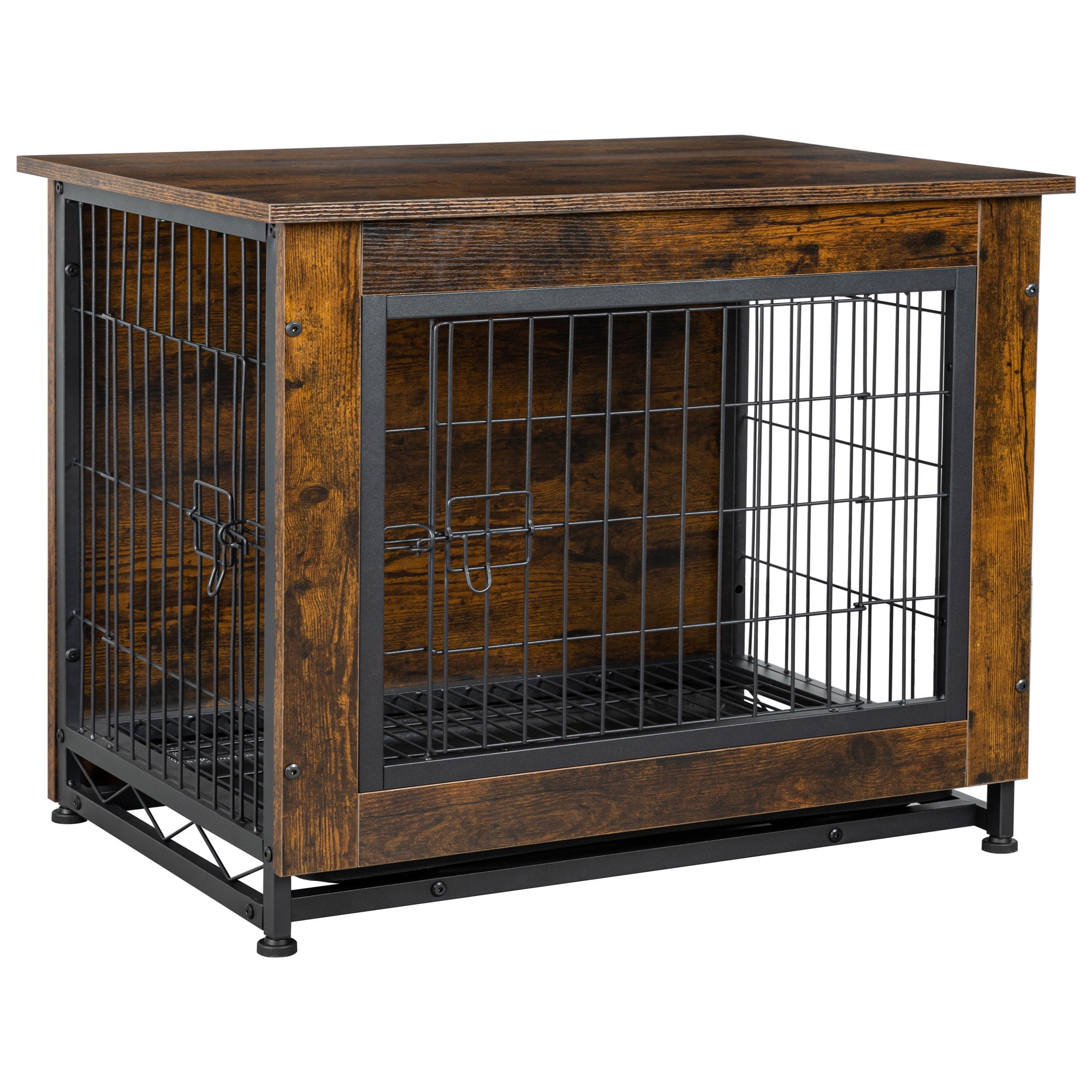 Walsunny Wooden Dog Crate Furniture,Double-Doors Kennel Indoor with Divider and Removable Tray,End Table Dog Crate for Decoration 32.5"L x 22.0"W x 25.0"H，Brown