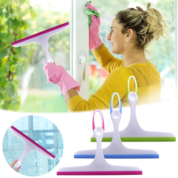 Multi-Purpose Squeegee for Shower Glass Doors, Windows, and Car Windshield with Suction Hook, Flexible Streak-Free Cleaning Tool, Multicolor
