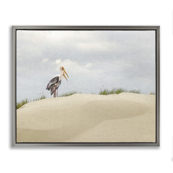 Stupell Industries Coastal Pelican Duo Sandy Beach Dunes Gray Floating Frame Canvas Art, 21 x 17, by Steve Hunziker